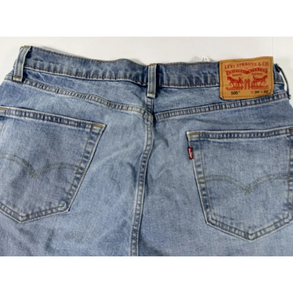 Levis 505 Jeans Mens 34x32 Blue Denim Straight Leg Medium Wash